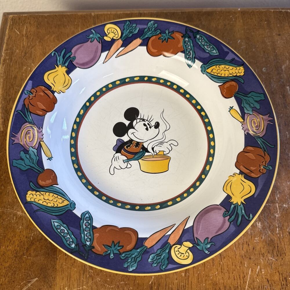 Disney Stoneware Minnie Mouse Soup Bowl Vegetable Rim‎ Design Vintage Salad Dish